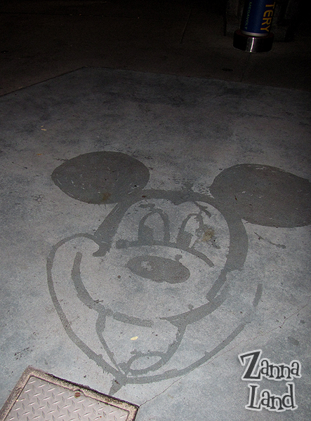MKHP28 During our Mickey's Not So Scary Halloween Party, some magical Cast Members created their own Hidden Mickey with water in front of Buzz Lightyear's Space Ranger Spin. By the time we came back from riding the TTA, Mickey had evaporated in the heat.
