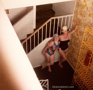 My mom and I posing as my dad took the picture from the loft above.