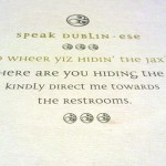 a drink coaster offers some tips on speaking Dublin-ese