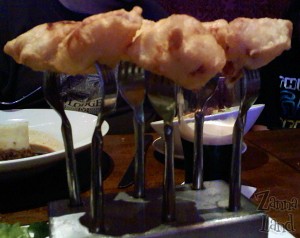 An appetizer I had to have as my meal: Scallop Forest - served on forks!