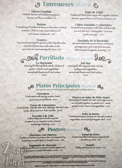 la hacienda menu
