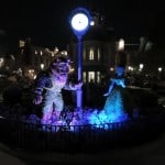Beauty and the Beast topiaries at night