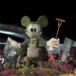 Mickey topiary at night
