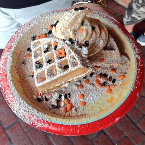 Pumpkin ice cream waffle sundae